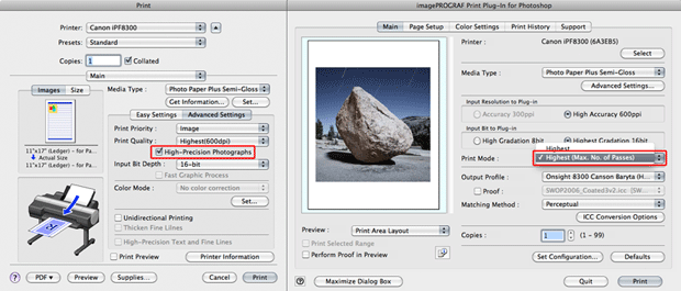 High Precision Photographs Modes as found in driver and printing plug-in