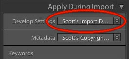 Selecting Import Preset on Import